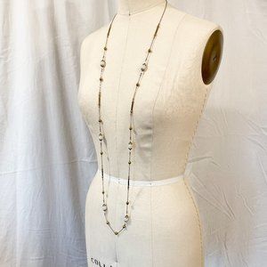 Vintage Chain Necklace with Metal and White Stone Beads